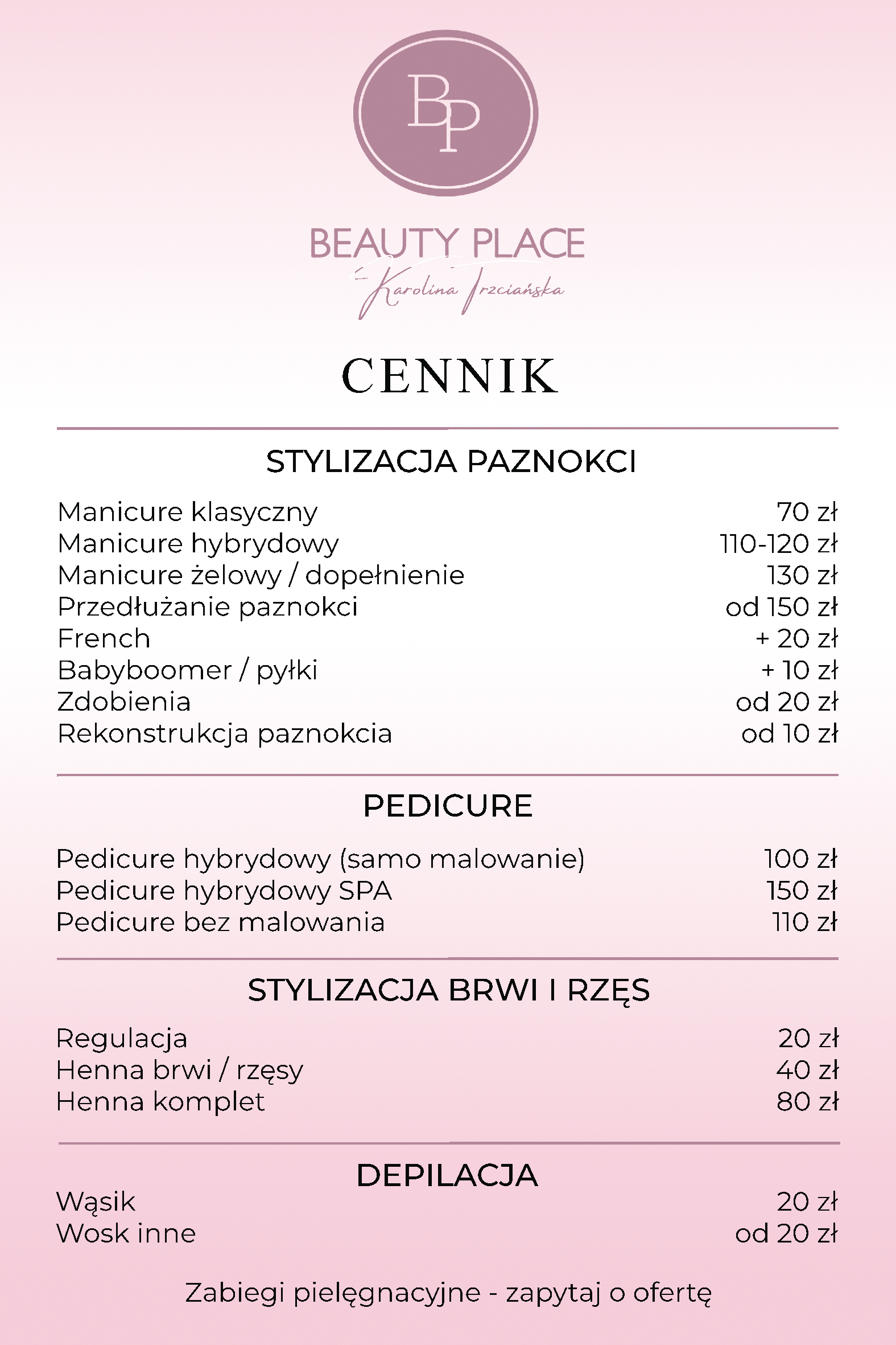 Manicure hybrydowy w Beauty Place w Oleśnicy